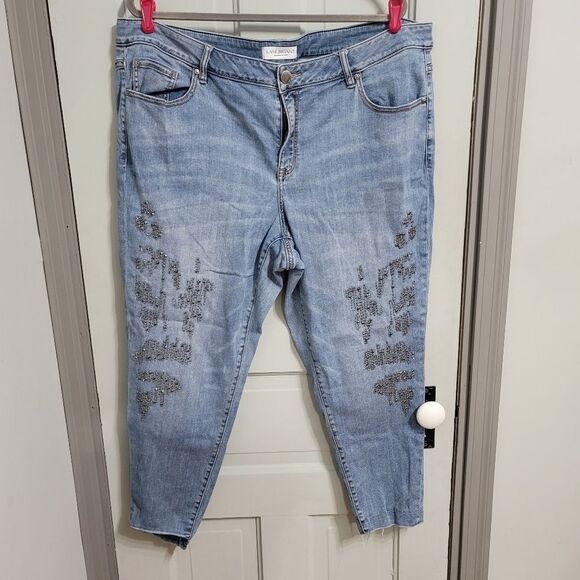 Lane BRYANT Mid Rise SuperStretch Skinny Bead Rhinestone Jeans - Picture 2 of 11